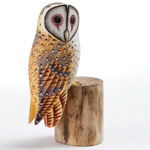 Barn owl hand carved painted - owl,