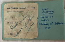 Official Hand Signed Denis Compton England Cricket Club Signature Autograph 1948