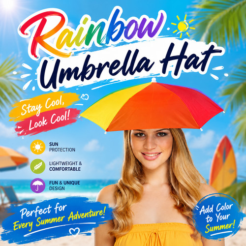 Rainbow umbrella adult hat - umbrella,
