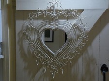 Vintage Rustic Heart Shaped White Metal Frame Mirror 