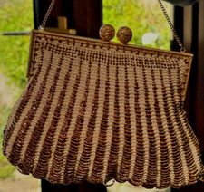 Unusual Vintage Art-Deco Crochet and Beadwork Evening Bag