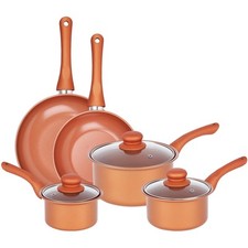 Copper 8 Pcs Carbon Steel Non Stick Cookware Set Frying Pan Saucepan With Lids