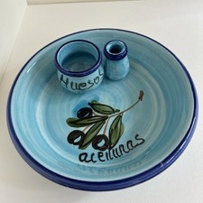 Olive appetiser dish.  7” wide. Pretty Mediterranean glazed blue serving dish