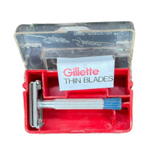 Vintage Gillette Blue Tip Super Speed Safety Razor With  Box Blade READ