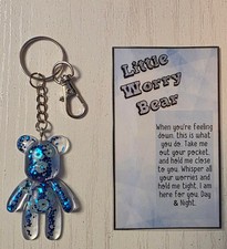Handmade Resin Teddy Bear Keyring Worry Bear Blue