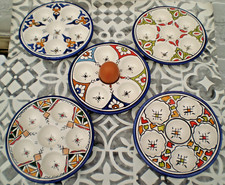 HAND PAINTED CERAMIC ROUND 6 EGGS STORAGE TRAY* FES POTTERY *