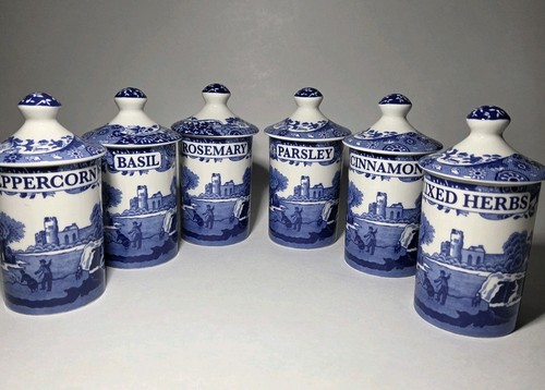 Spode blue italian spice jars - blue,