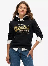 SUPERDRY Jet Black Embellished Vintage Logo Graphic Hoodie  (ccn10)