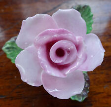 vintage signed DENTON pink rose flower English china ceramic brooch -X299
