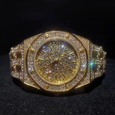 Mens Bling Watch Luxury Gold Plated Out Diamond Hip Hop Rapper Iced Watches