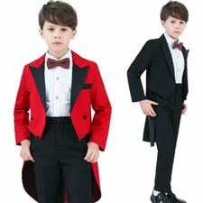 Kids Boy Tuxedo Tail Suits Formal Wedding Tailcoat 4 Piece Set Costume Party