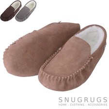 SNUGRUGS Mens Ronnie Suede Moccasin Slippers with Lambswool Inner and Suede Sole
