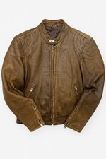 Vintage Brown Leather Café Racer Biker Motorcycle Jacket (UK L) – Quilted Lining