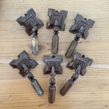 Vintage Set 6 x Antique Brass Drawer Pulls Drop Handles