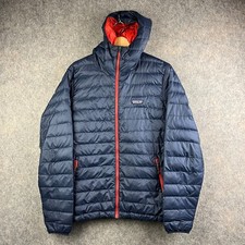 Patagonia Jacket Mens Medium Navy Puffer Hooded Goose Down Feather Insulated