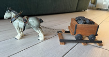 Vintage Ceramic Shire Horse & Handmade Coal Cart On Track - Real coal - Unique