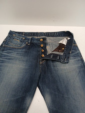 G Star Raw 3301 Denim Jeans Button Fly Mens W34 L32 Straight Leg and Logo Patch.