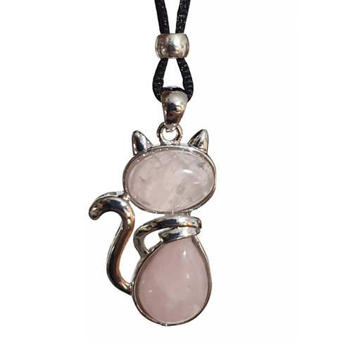 Rose quartz cat necklace - quartz,