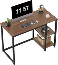 WOHOMO Small Computer Desk 100cm with 2-Tier Shelves, Sturdy Home Office Desk w