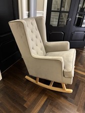 Nursery Collective Taupe Velvet Chesterfield Rocking Chair Armchair NursingChair
