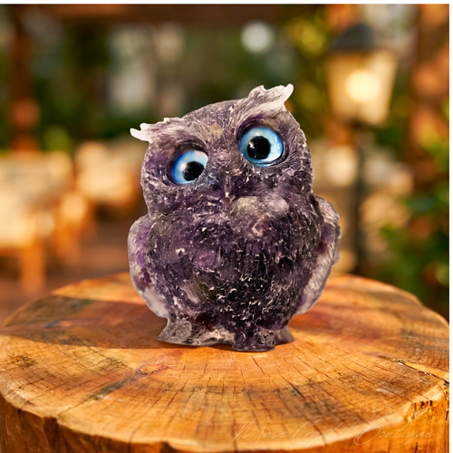 New amethyst owl statue - new,