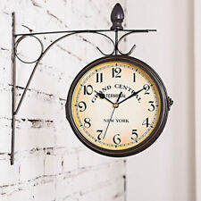 Outdoor Garden Paddington Station Wall Clock Double Sided Retro Hanging Bracket