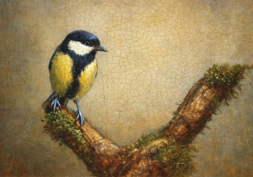 Miniature oil painting bird - oil,