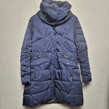Next Puffer Coat Womens Size 16 Navy Blue Mid Length Full Zip High Neck Winter 
