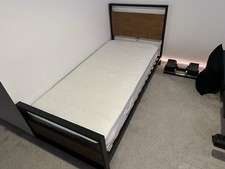 Bed Frame Low Metal Wood Black Single Minimal Headboard Footboard No Mattress