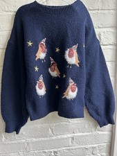 John Lewis Girls Navy Blue Christmas Robin Jumper UK Size 9 Years - New
