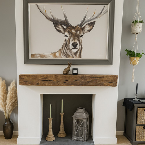 Oak wood mantel beam fireplace - wood,