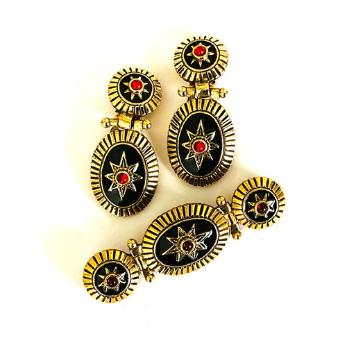 Earrings brooch set 1928 - earrings, black