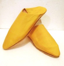 UNISEX MOROCCAN LEATHER POINTED BACKLESS MULES / SLIPPERS * YELLOW * ALL SIZES