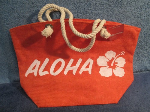 Jute beach bag orange aloha - beach,