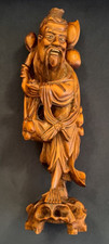 Vintage Chinese Carved wood Shouxing Lao God Of Longevity Wooden Taoist Figure