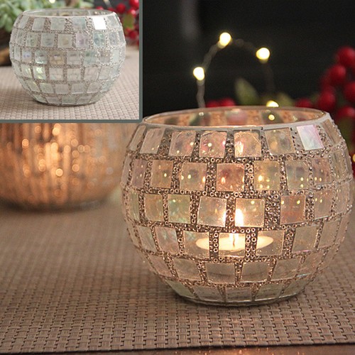 Red mosaic glass candle - glass,