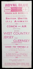 Royal Blue Coach/Air Services Timetable- West Country - Jersey & Guernsey - 1964