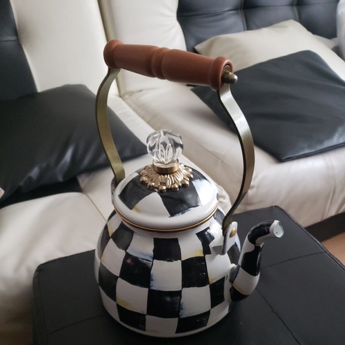 Vintage enamel tea kettle - tea,