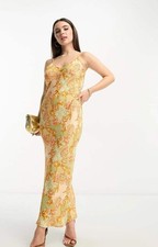 Never Fully Dressed Womens Petite Satin Slip Maxi Dress In Lavish Gold Floral RR