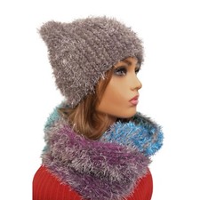 Hand knitted ladies hat and neck warmer,knitted in chunky yarn