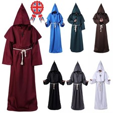 Adult Halloween Mens Monk Cosplay Robe Cloak Capes Friar Medieval Priest Costume