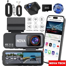 NOVA TECH Dash Cam Front Rear | 4K/2.5K | 64GB Card | Wi-Fi GPS | RRP £200!