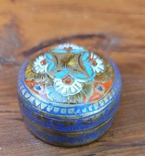 Vintage Small Indian Brass and Multicoloured Enamel Pill Box, 3.5cm Diameter 