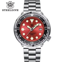 Steeldive SD1975 TUNA RED Seiko NH35 Auto Divers Watch 300m Oyster 💢UK STOCK