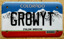 CO ITALIAN AMERICAN VANITY MOTORCYCLE LICENSE PLATE " GR8 WYT " GREAT WHITE BAND