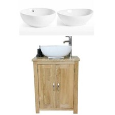 Solid Oak Bathroom Vanity Unit | Bathroom Slimline Cabinet | Travertine Worktop