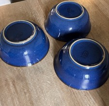 Denby Imperial Blue Bowls x 3 Cereal Soup Dessert Stoneware England - 16.5cm