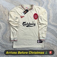 🚨 LAST ONE | Liverpool Reebok 1996/97 Beige Away T-Shirt | Barnes #10 ⭐️ | S ✅