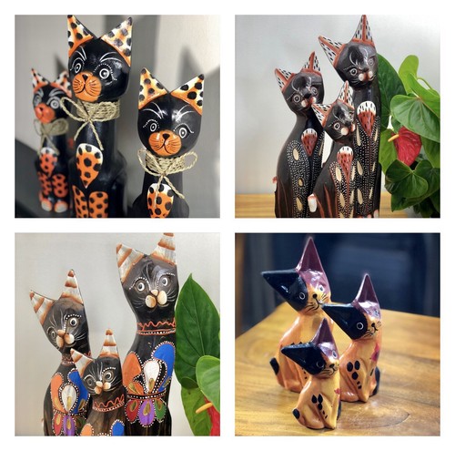 Wooden cat ornament set - wooden, 35cm