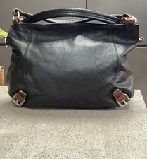 Genuine Black Leather Double Handled Grab/Shoulder Bag, Betty Jackson Black